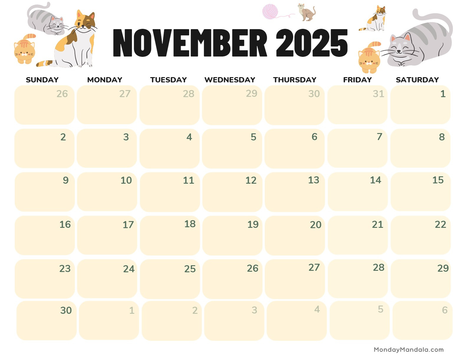 November 2025 Calendar (52 Free Pdf Printables) within November Printable Calendar 2025 | CalendarCrazePrint.Com