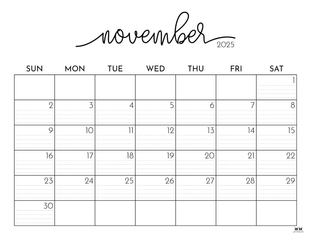 November 2025 Calendars - 107 Free Printables | Printabulls inside November Printable Calendar 2025 | CalendarCrazePrint.Com