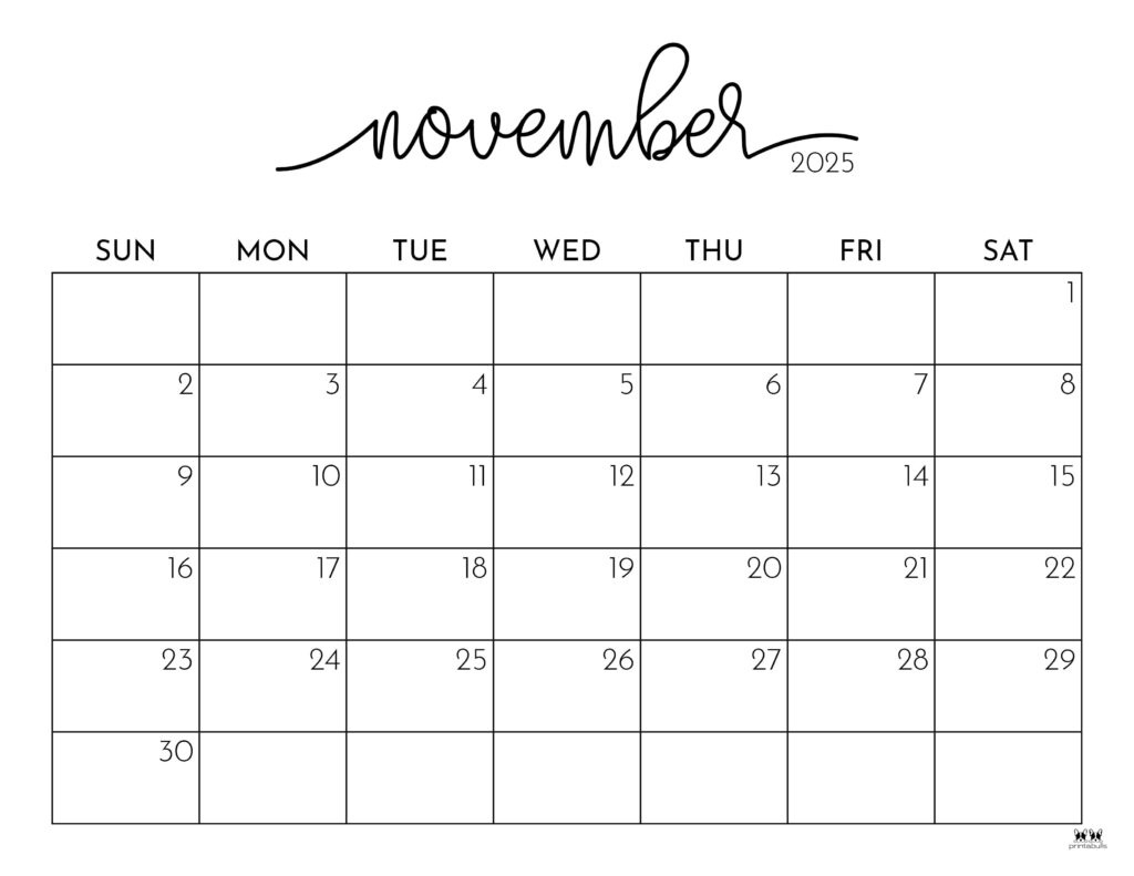 November 2025 Calendars - 107 Free Printables | Printabulls within Free Printable November 2025 Calendar | CalendarCrazePrint.Com