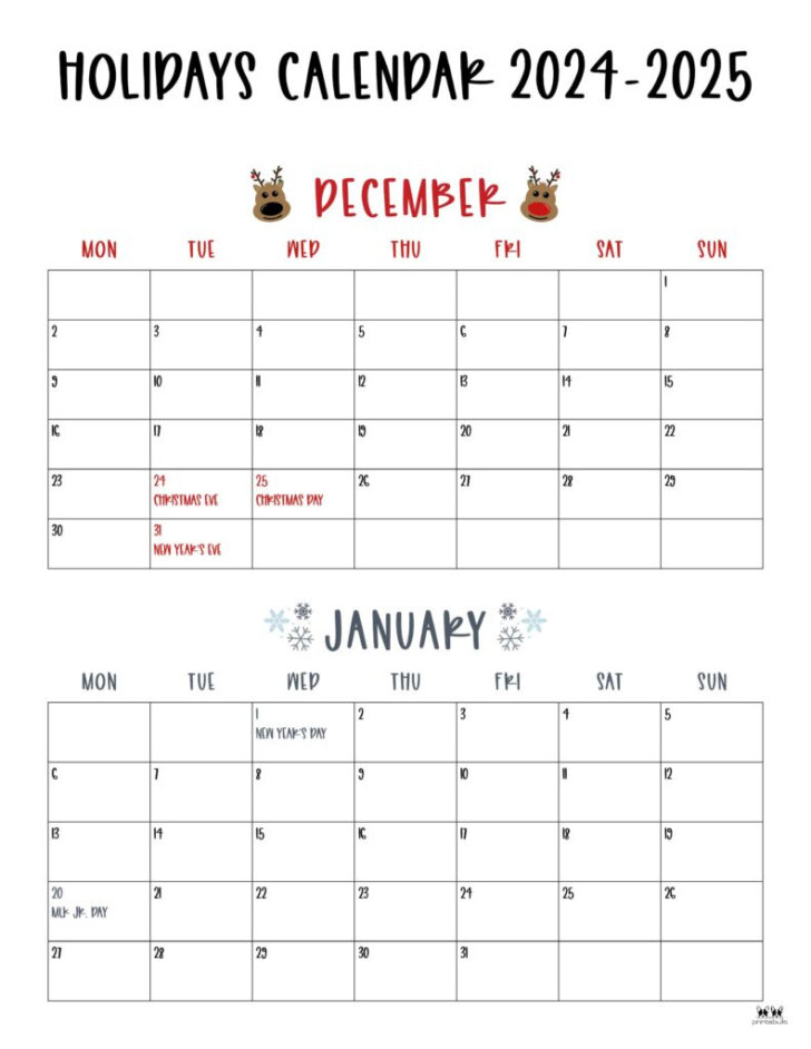 Printable Calendar December 2024 and January 2025 | Calendars 2025