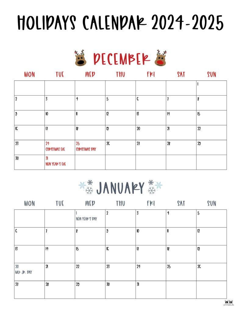 November December 2024 Calendars - 28 Printables | Printabulls regarding Calendars 2025 | CalendarCrazePrint.Com