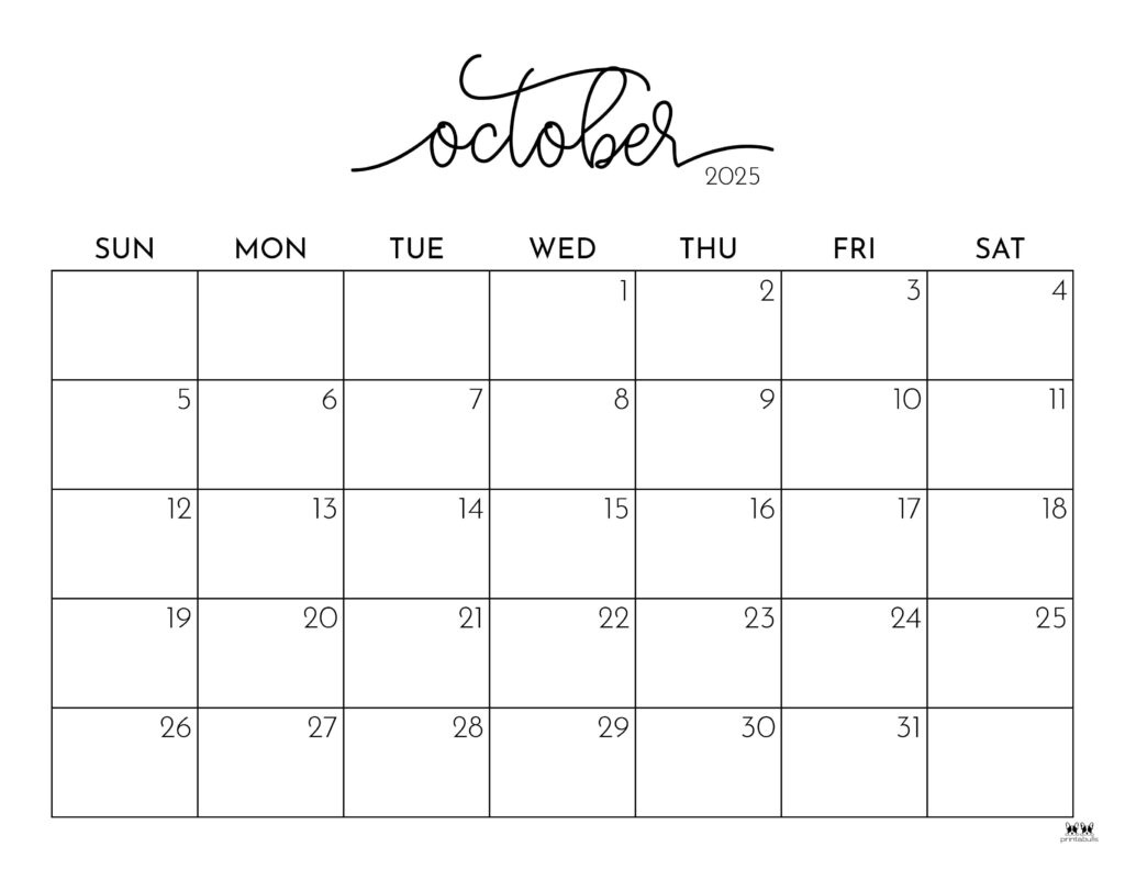 October 2025 Calendars - 107 Free Printables | Printabulls inside Printable Calendar October 2025 | CalendarCrazePrint.Com