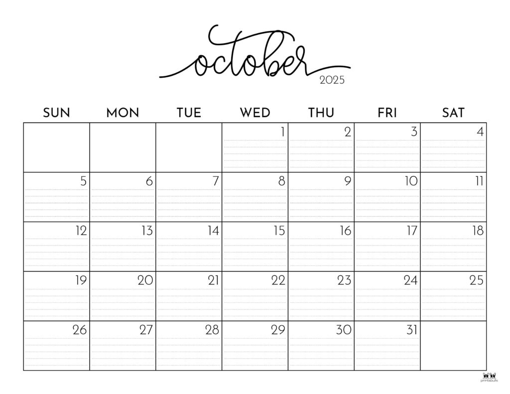 October 2025 Calendars - 107 Free Printables | Printabulls pertaining to October Printable Calendar 2025 | CalendarCrazePrint.Com