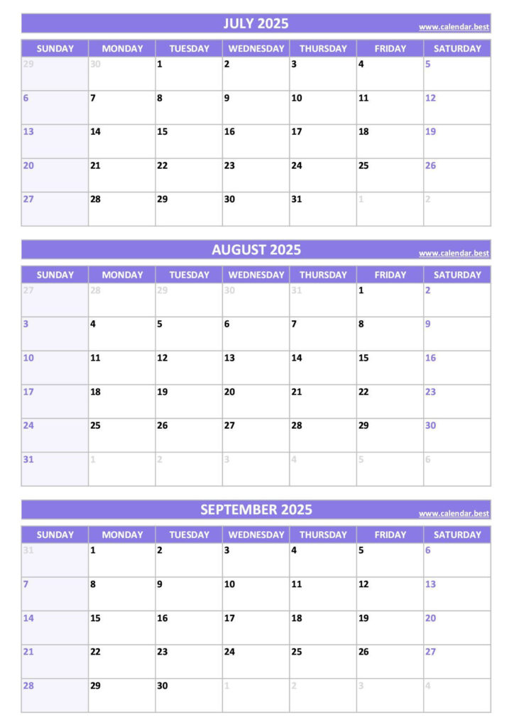 Printable 3Rd Quarter 2025 Calendar Months Of July, August And In Printable Calendar July August September 2025  | CalendarCrazePrint.Com