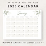 Printable Calendar 2025, Botanical Calendar Printable, 2025 In Fillable And Printable Calendar 2025 | CalendarCrazePrint.Com