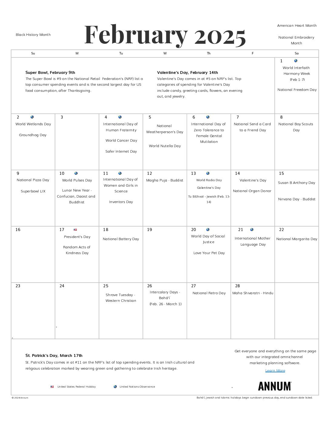 Printable February 2025 Calendar | February Holidays | Annum pertaining to February Calendar with Events 2025