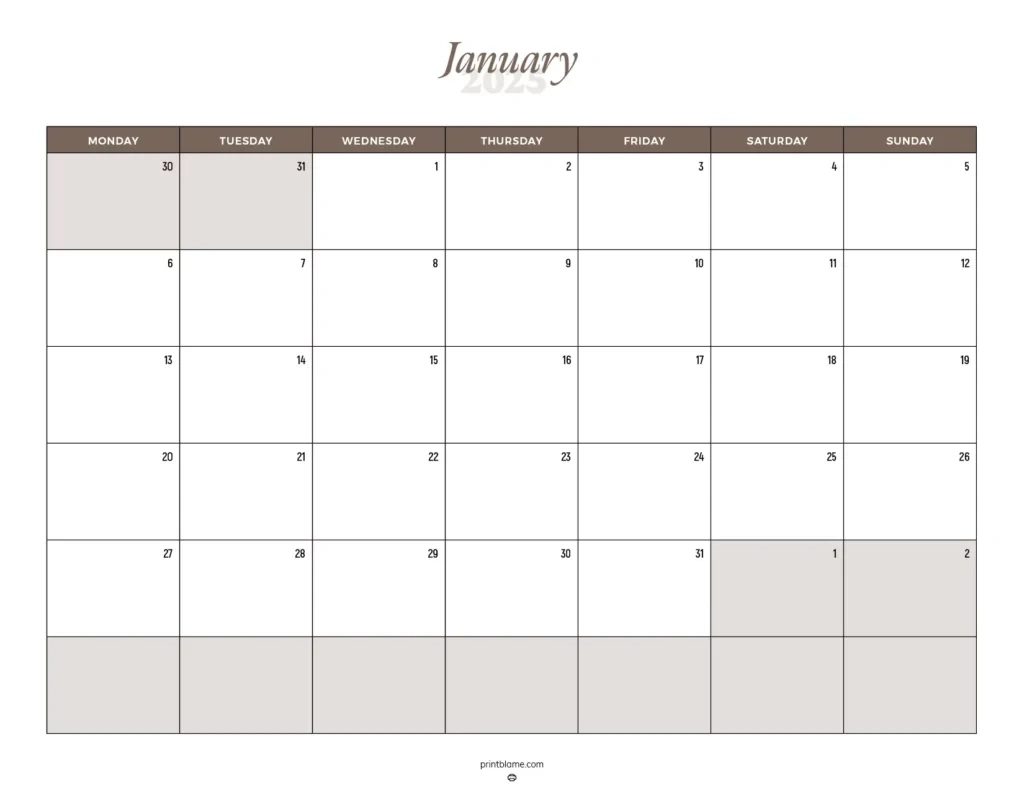 Printable January 2025 Calendars | Free Pdf Downloads intended for Calendars 2025 | CalendarCrazePrint.Com