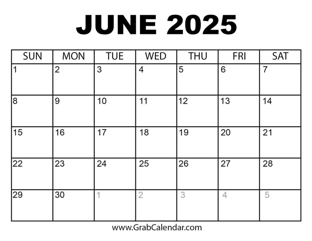 Printable June 2025 Calendar Throughout July 2024 June 2025 Calendar Printable  | CalendarCrazePrint.Com