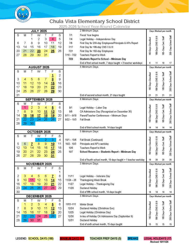 School Calendars   Chula Vista Elementary School District With Cvesd Calendar 2024   2025 Printable  | CalendarCrazePrint.Com