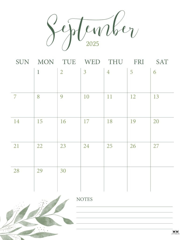 September 2025 Calendars - 107 Free Printables | Printabulls throughout Calendar Printable 2025 September | CalendarCrazePrint.Com