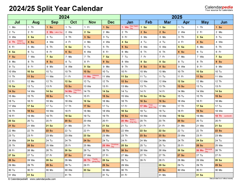 Split Year Calendars 2024/2025 (July To June)   Pdf Templates In  Calendars 2025 | CalendarCrazePrint.Com