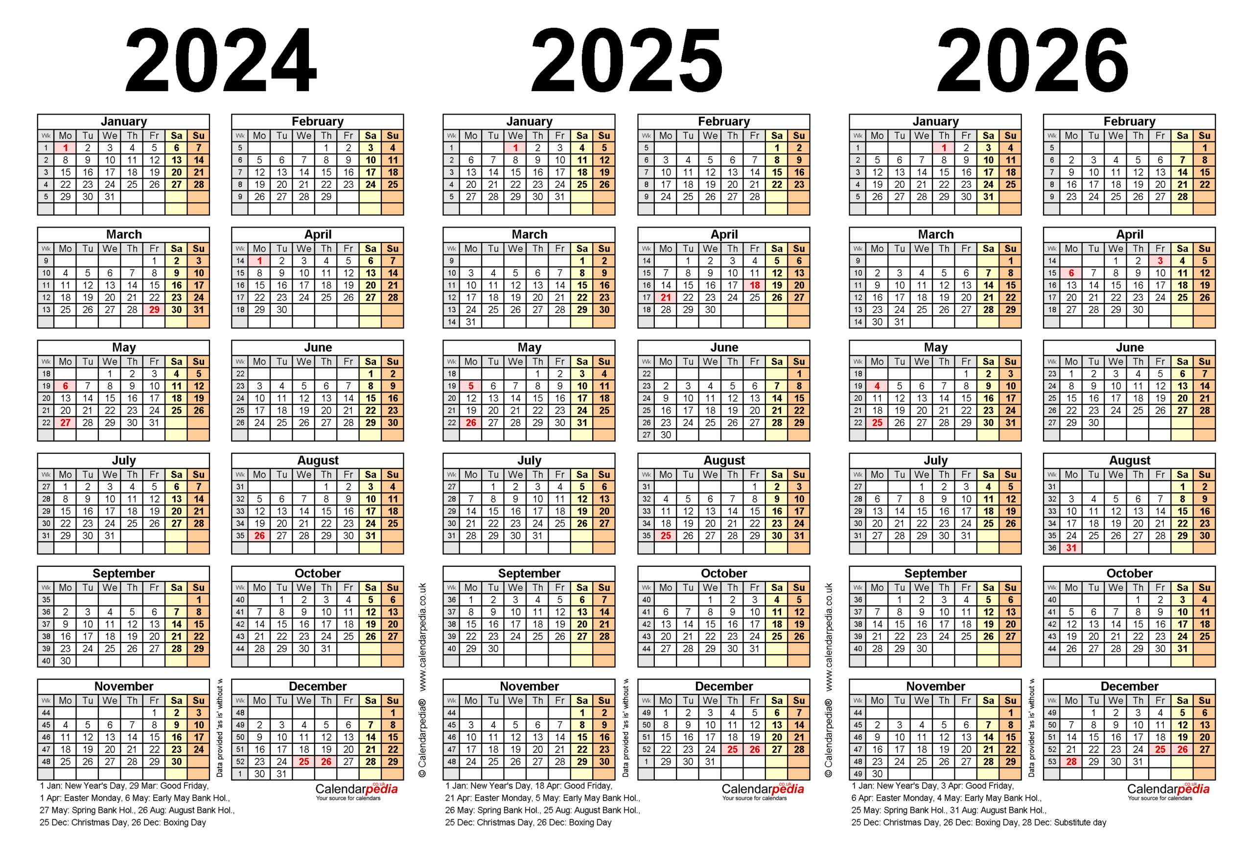 Three Year Calendars For 2024, 2025 &amp;amp; 2026 (Uk) For Pdf pertaining to 3 Year Calendar 2024 to 2025 Printable | CalendarCrazePrint.Com