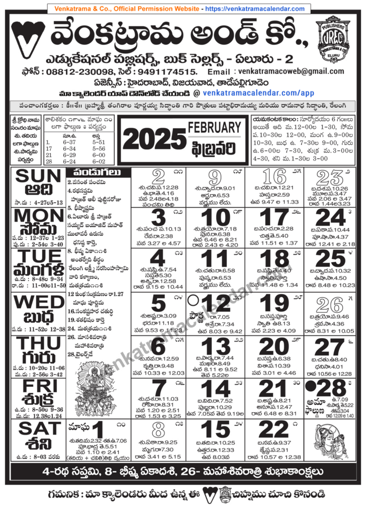 2025 Telugu Calendar February