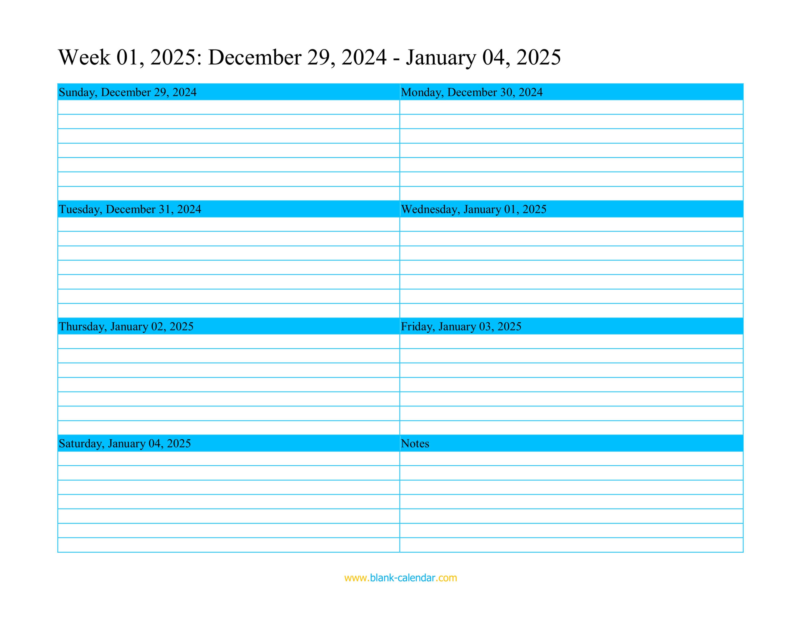 Weekly Calendar 2025 (Word, Excel, Pdf) pertaining to Calendars 2025 | CalendarCrazePrint.Com