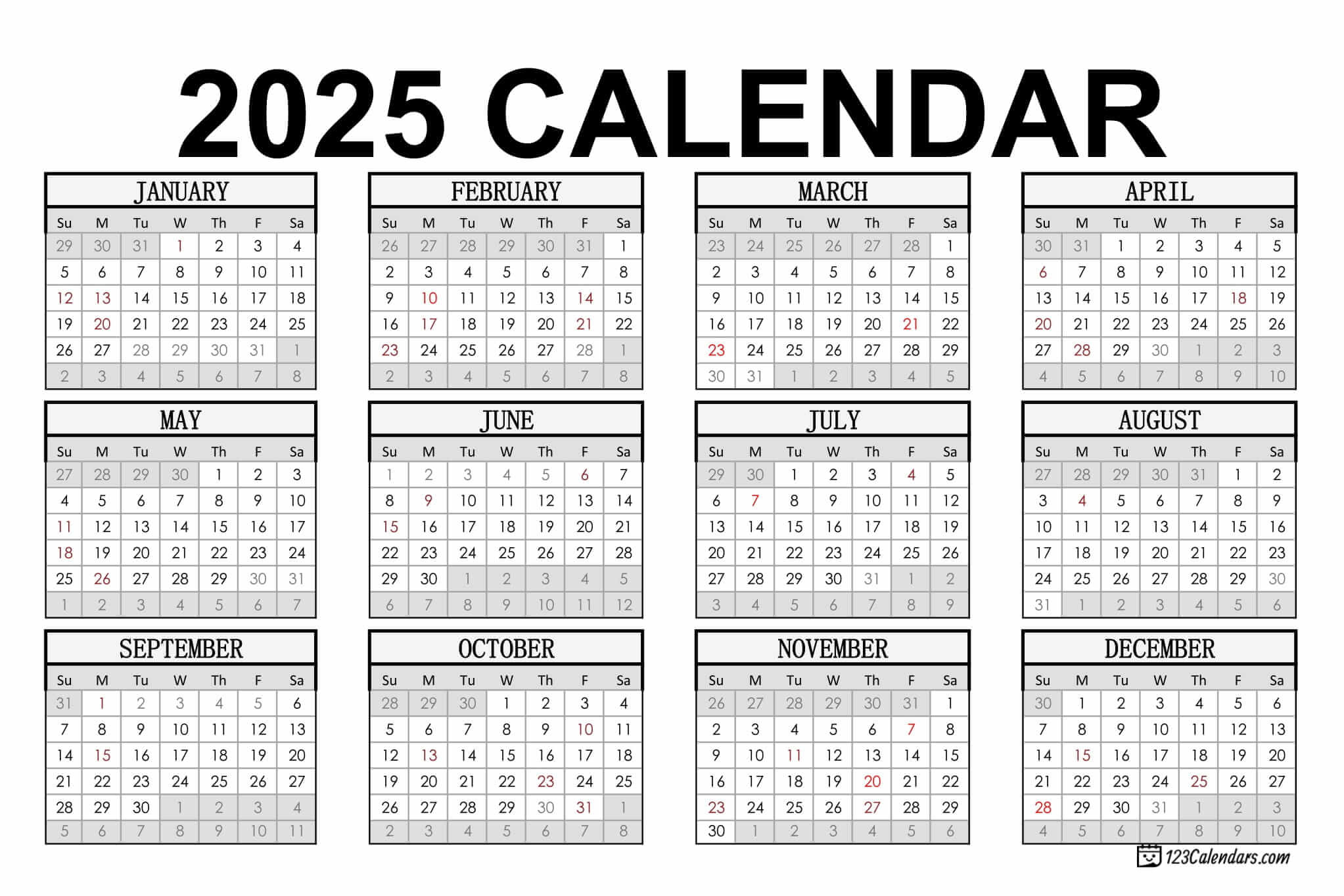 Year 2025 Calendar Templates | 123Calendars for February 2025 Calendar 123Calendars