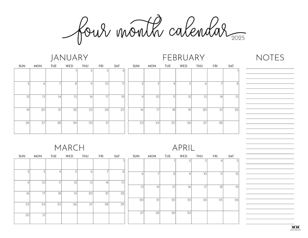 2025 Four Month Calendars - 31 Free Printables | Printabulls with March April May 2025 Printable Calendar