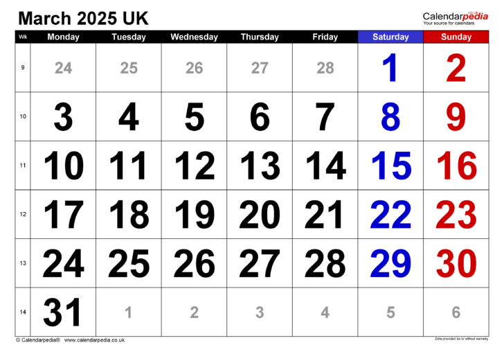 Calendar of 2025 March