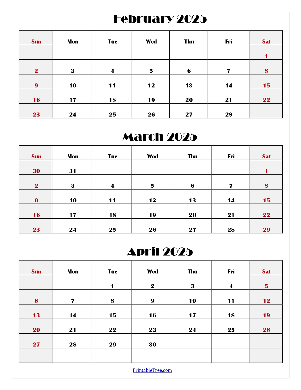 February To April 2025 Calendar Printable Pdf | Three Months Calendar in Feb March April 2025 Calendar