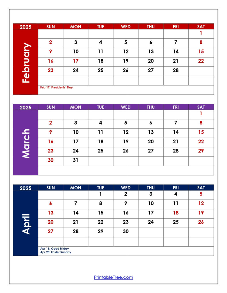 February To April 2025 Calendar Printable Pdf | Three Months Calendar Regarding Feb March April 2025 Calendar