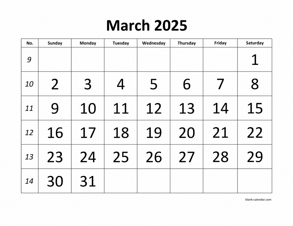 Free Download Printable March 2025 Calendar, Large Font Design within Free Printable March 2025 Calendar Word