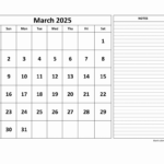 Free Download Printable March 2025 Calendar, Large Space For With Regard To March 2025 Calendar Printable With Notes