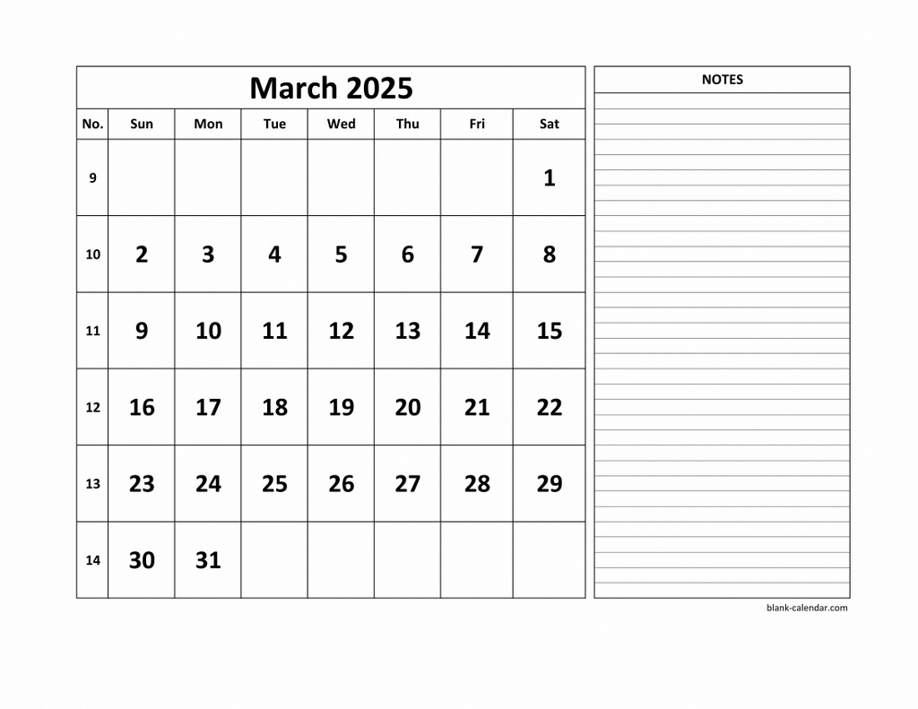 Free Download Printable March 2025 Calendar, Large Space For with regard to March 2025 Calendar Printable with Notes