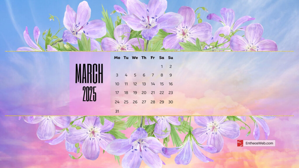 Free March 2025 Desktop Wallpaper Calendars | Entheosweb Intended For March Calendar Wallpaper 2025