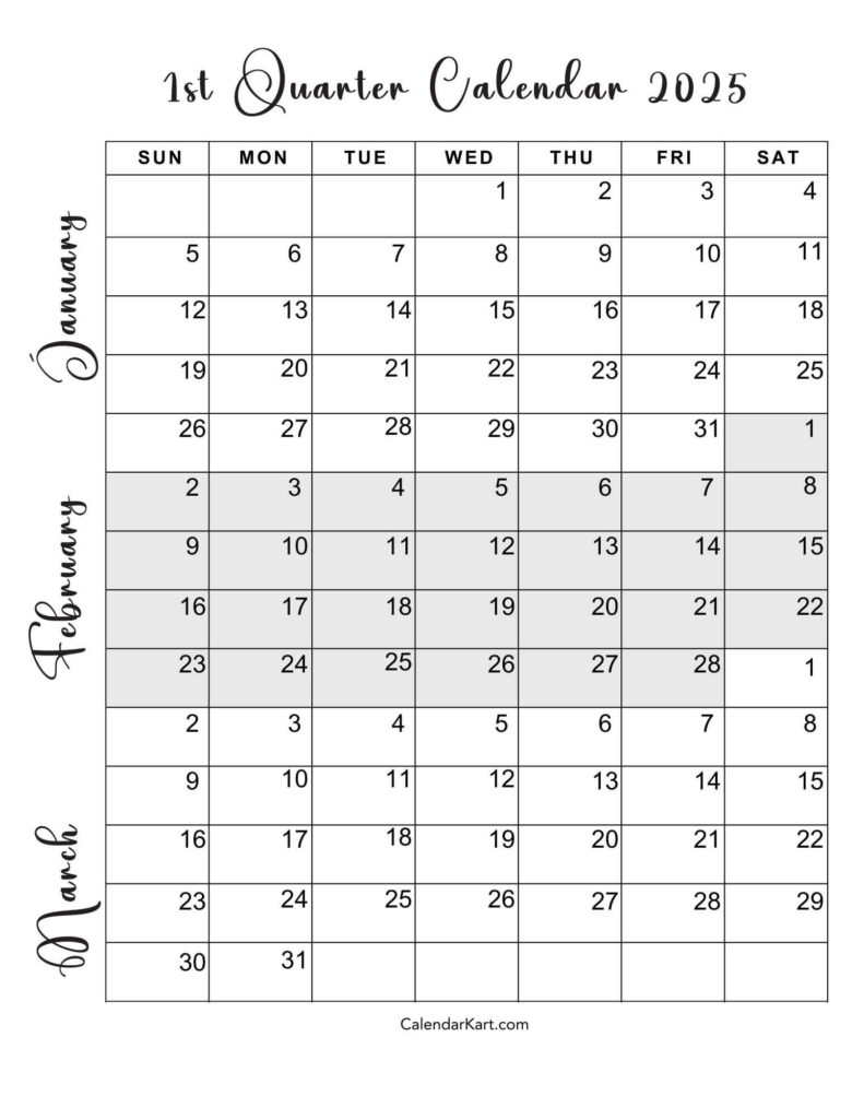 Free Printable January To March 2025 Calendar   Calendarkart For Feb And March 2025 Calendar