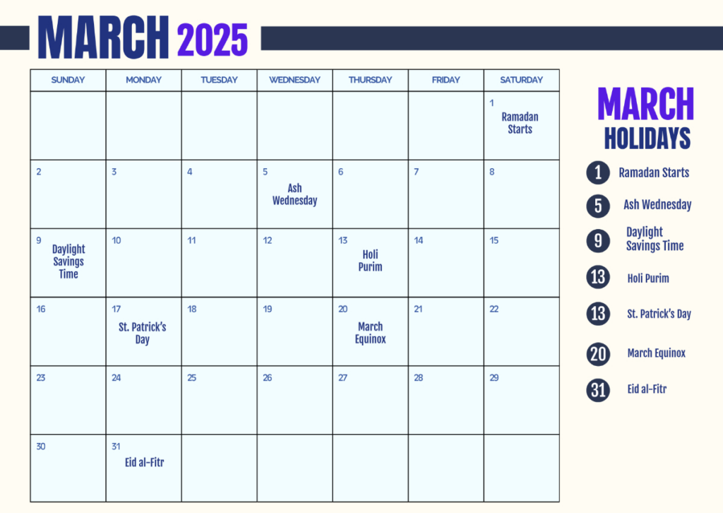 Free Printable March 2025 Calendar With Holidays Template To Edit Inside March Madness 2025 Calendar