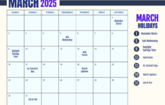 Free Printable March 2025 Calendar With Holidays Template To Edit regarding Printable Calendar March 2025 with Holidays