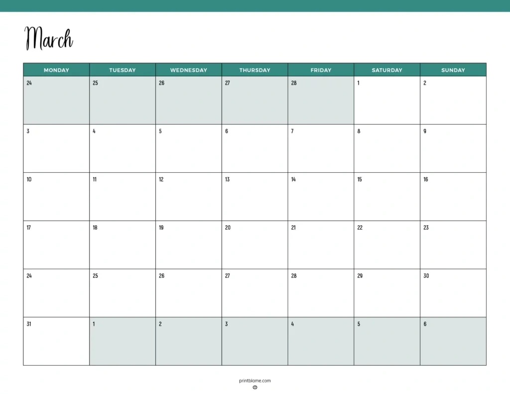 Free Printable March 2025 Calendars | 25 Pdf Downloads in Printable Calendar March 2025 Starting Monday