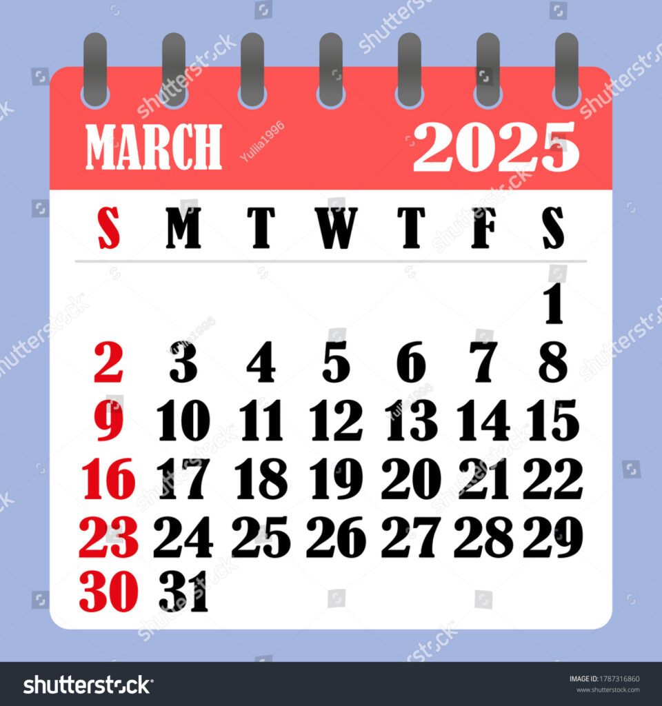 Letter Calendar March 2025 Week Begins Stock Vector (Royalty Free Regarding Show Me A Calendar For March 2025