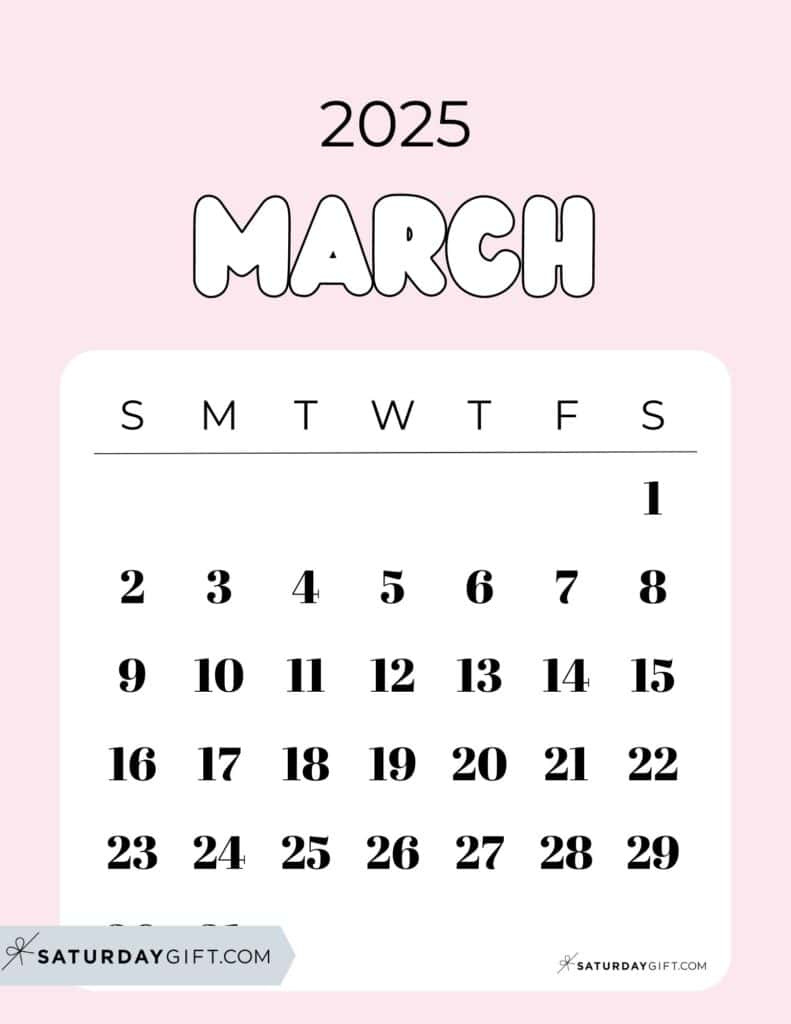 March 2025 Calendar - 20 Cute &amp;amp; Free Printables | Saturdaygift intended for March 2025 Calendar Cute