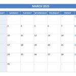 March 2025 Calendar  Calendar.best For March Calendar Numbers Printable 2025