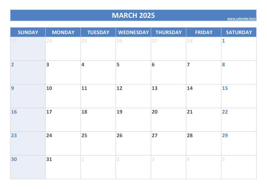 March 2025 Calendar  Calendar.best In March 2025 Holiday Calendar