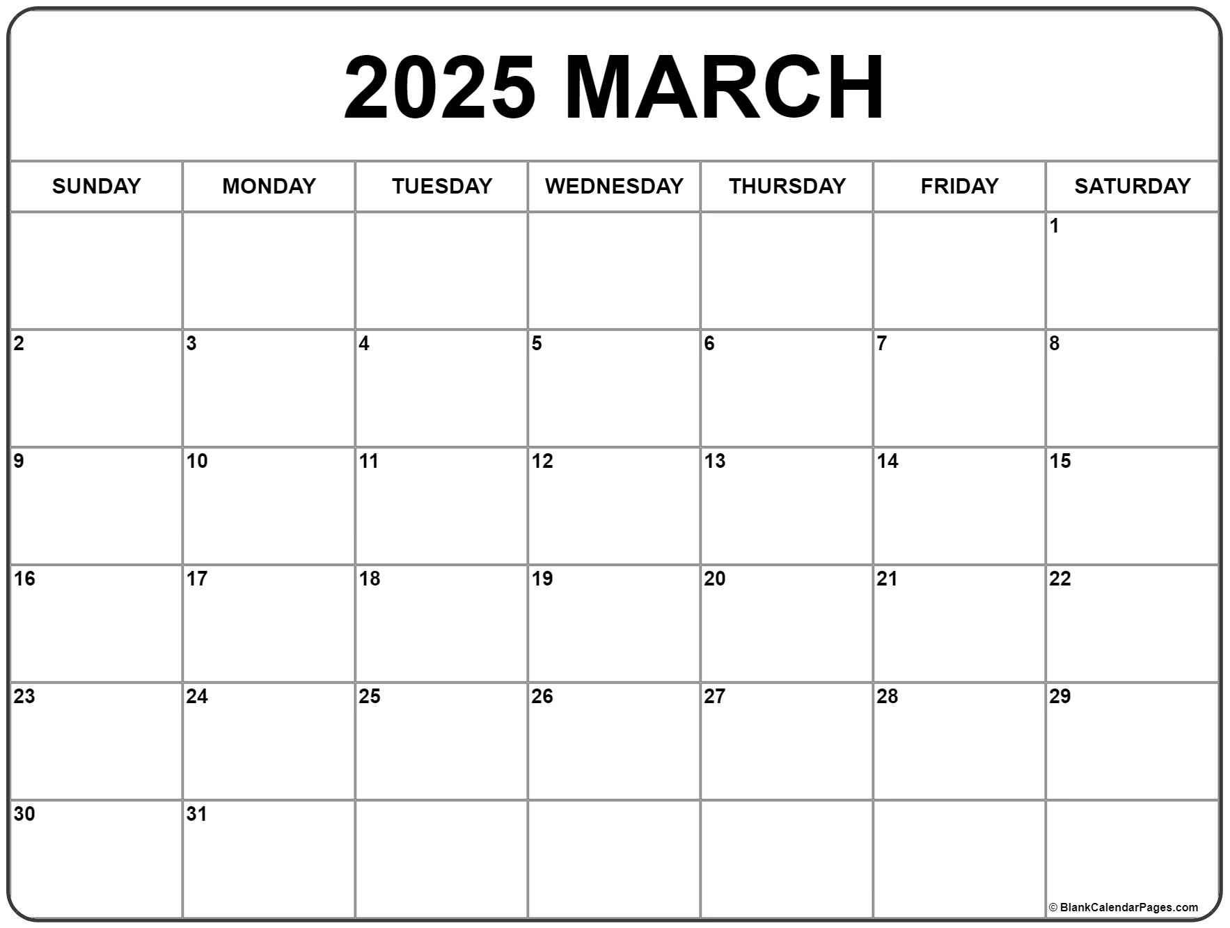 March 2025 Calendar | Free Printable Calendars inside Blank March 2025 Printable Calendar