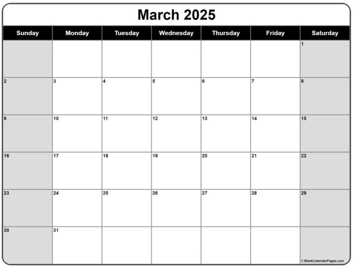 March Month Calendar 2025 Printable