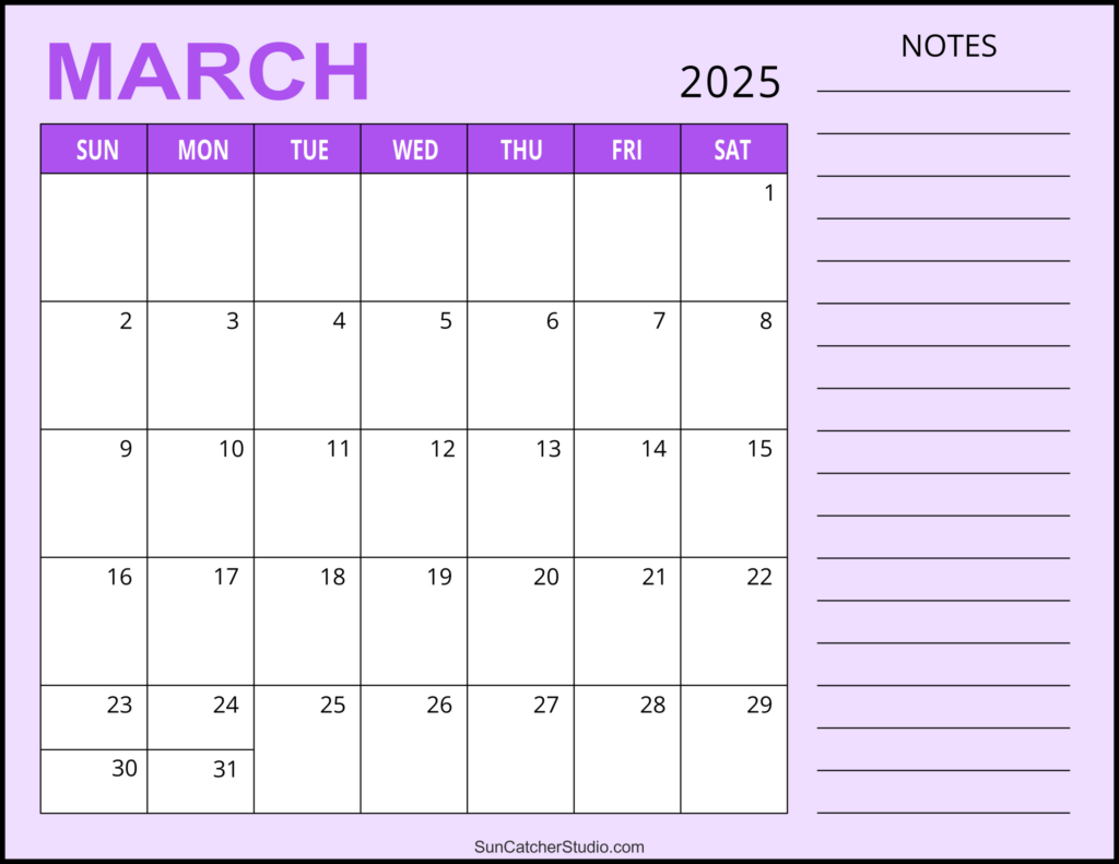 March 2025 Calendar (Free Printable) – Free Printables, Monograms Inside March 2025 Calendar Printable With Notes