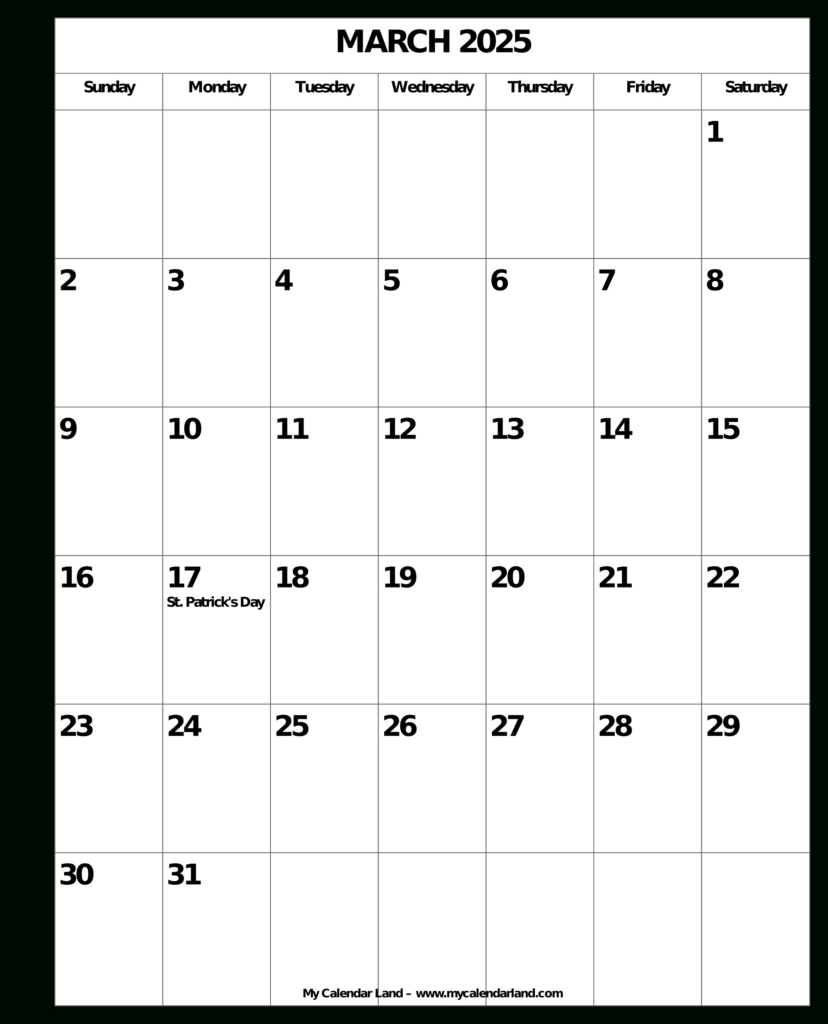 March 2025 Calendar – My Calendar Land In Printable Blank March Calendar 2025