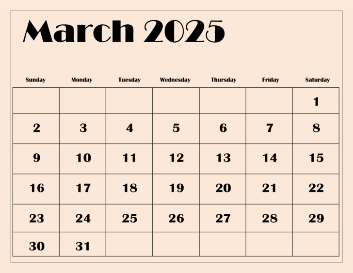 Month of March Calendar 2025