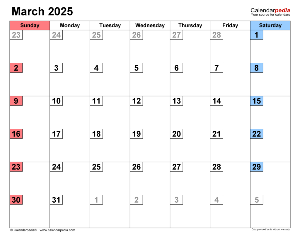 March 2025 Calendar | Templates For Word, Excel And Pdf For Event Calendar For March 2025