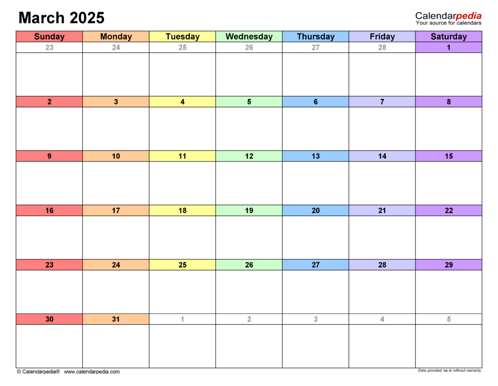 March 2025 Calendar | Templates For Word, Excel And Pdf Throughout March 2025 Calendar Printable Excel