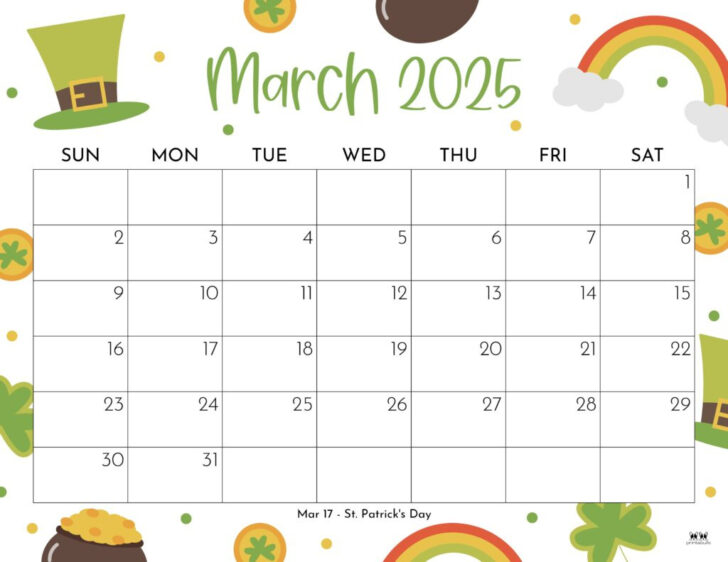 Cute March Calendar Printable 2025