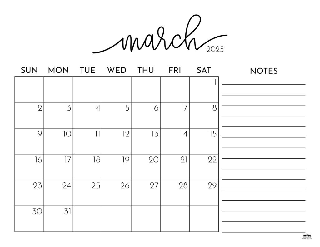 March 2025 Calendars - 107 Free Printables | Printabulls inside March 2025 Calendar Printable with Notes