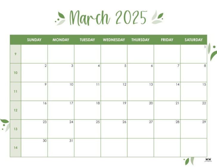 March Weekly Calendar Printable 2025