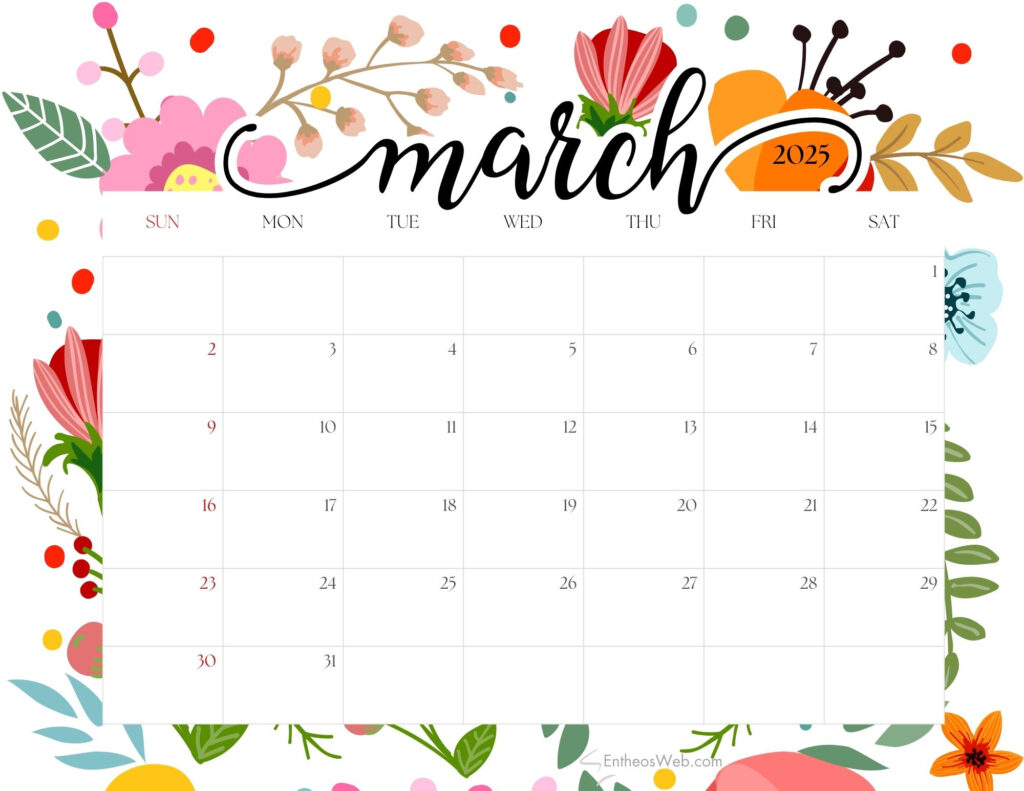 March 2025 Calendars – Free Pdf Printable Downloads | Entheosweb For Calendar Of March 2025