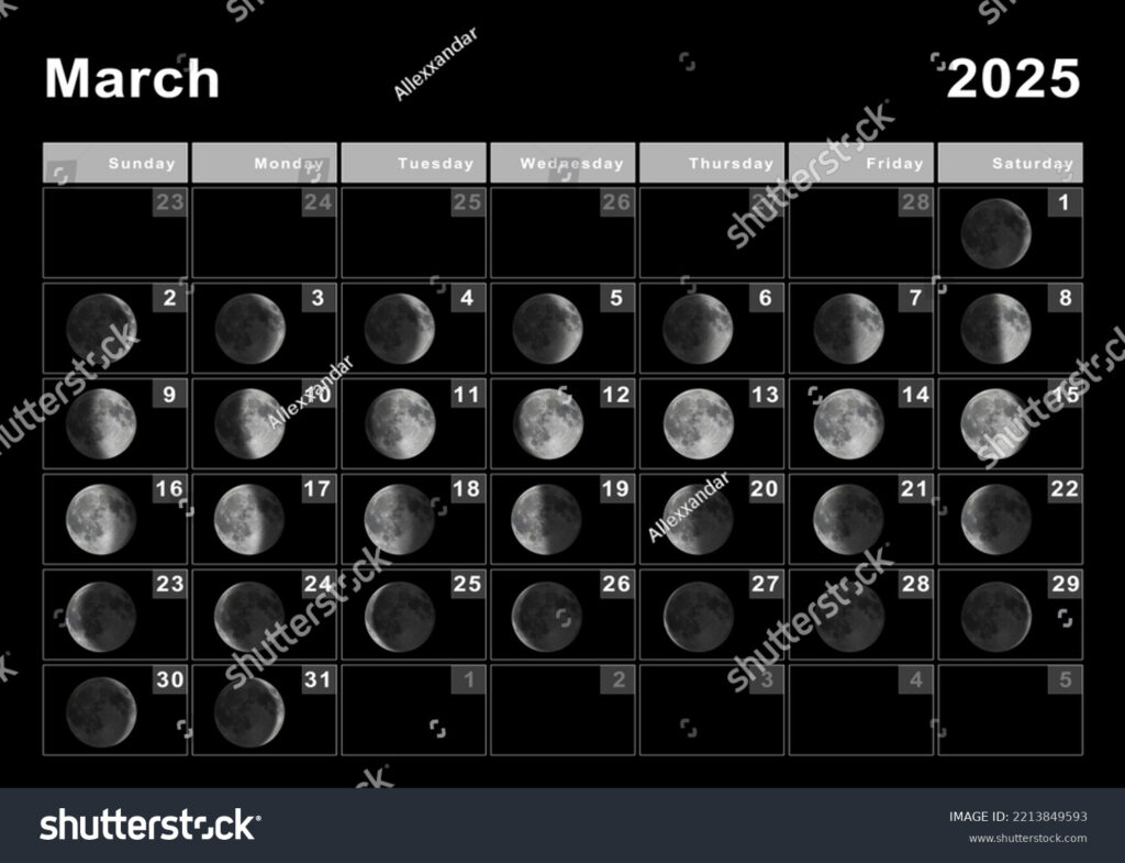 March 2025 Lunar Calendar Moon Cycles Stock Illustration For Moon Calendar In March 2025