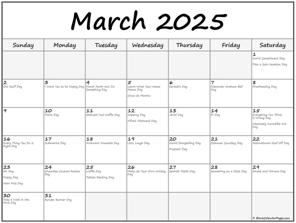 March 2025 With Holidays Calendar Intended For National Day Calendar March 2025