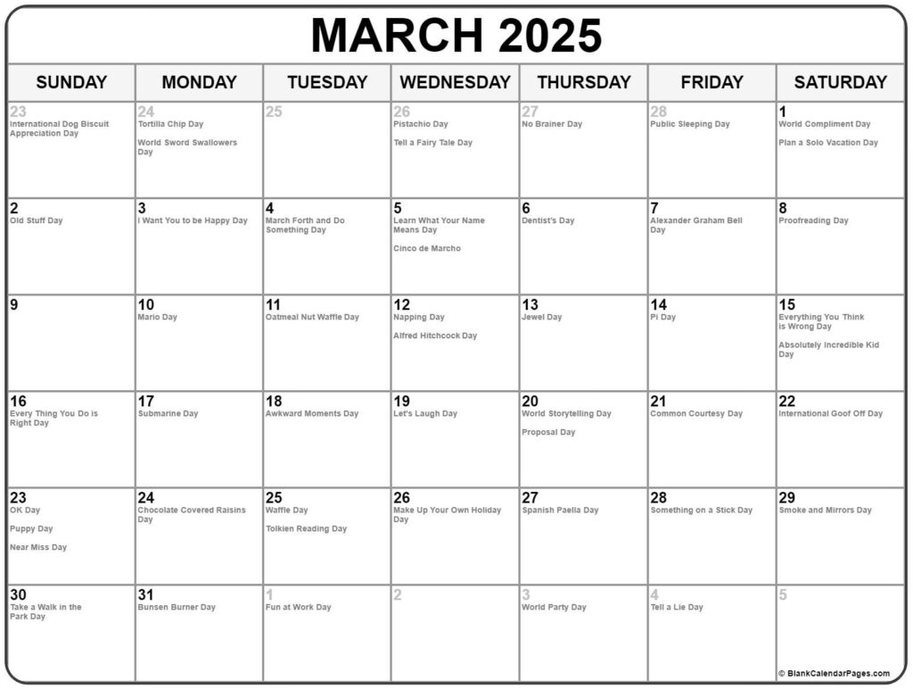 March 2025 With Holidays Calendar Throughout Calendar Events In March 2025