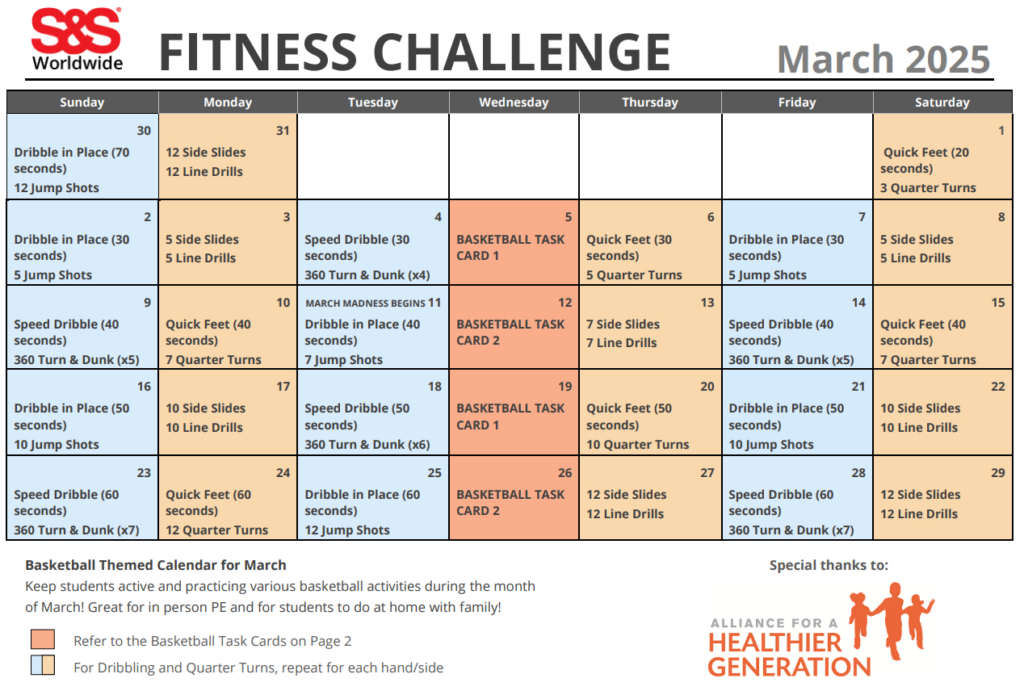 March Printable Fitness Challenge Calendar   S&S Blog Throughout March Madness 2025 Calendar Printable